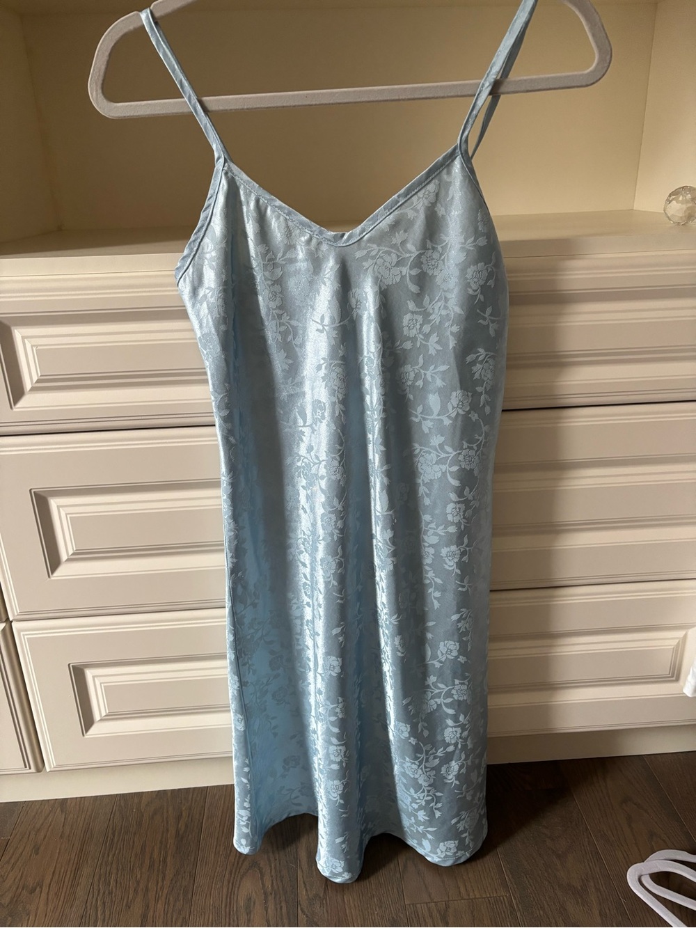 Vintage Silky Floral Slip Dress - Light Blue